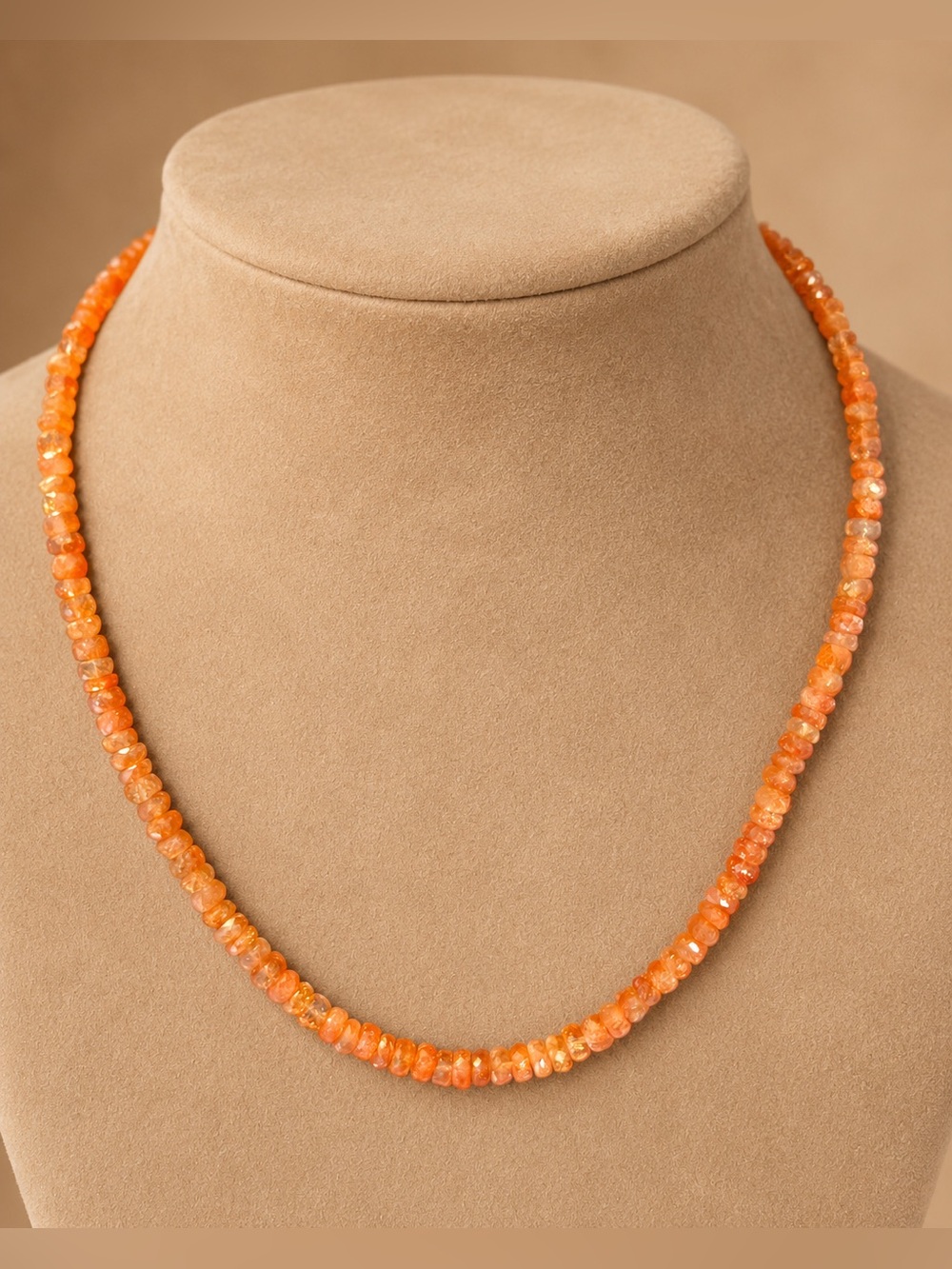 Artisan Natural Sunstone Faceted Rondelle Beaded Necklace 16" + 18" NEW #675